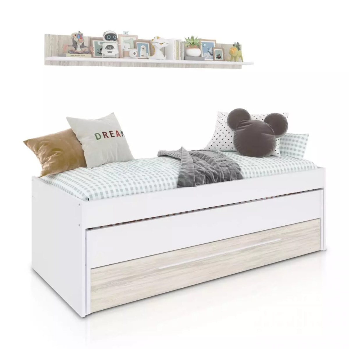 Cama doble juvenil con estante Nuit Blanco Artik (Blanco Mate) – Blanco Velho