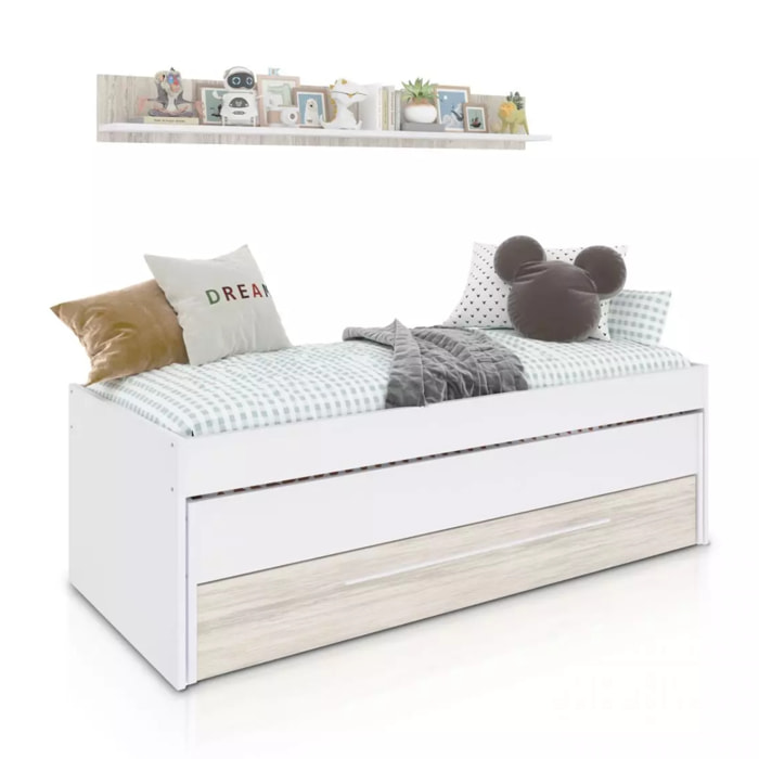 Cama doble juvenil con estante Nuit Blanco Artik (Blanco Mate) – Blanco Velho