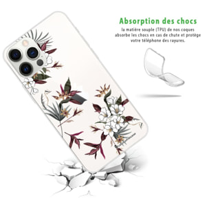 Coque iPhone 12/12 Pro silicone transparente Fleurs Sauvages ultra resistant Protection housse Motif Ecriture Tendance La Coque Francaise