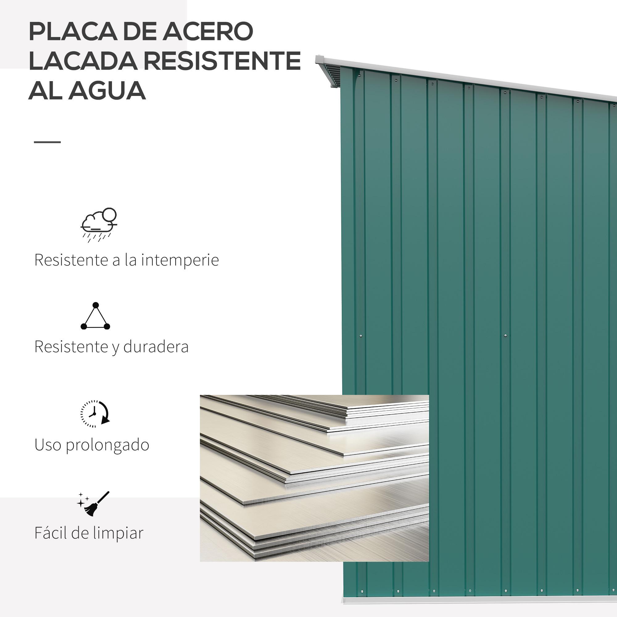 Caseta de Jardín 0,92 m² 100x103x160 cm Cobertizo Exterior de Acero Galvanizado con Puerta Cerradura y Techo Inclinado para Almacenamiento de Herramientas Verde