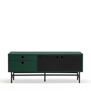 Mueble de televisión Punto 2 puertas y 2 cajones verde oscuro y negro