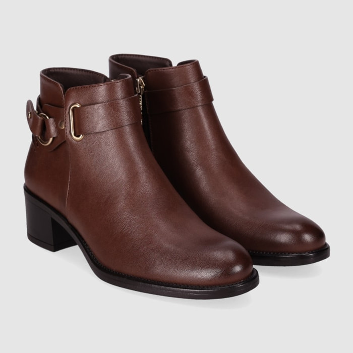 Botines de Piel Sintética - Marron - Tacón: 5 cm