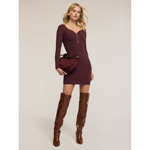 Motivi - Vestido ajustado de punto con escote corazón - Burgundy