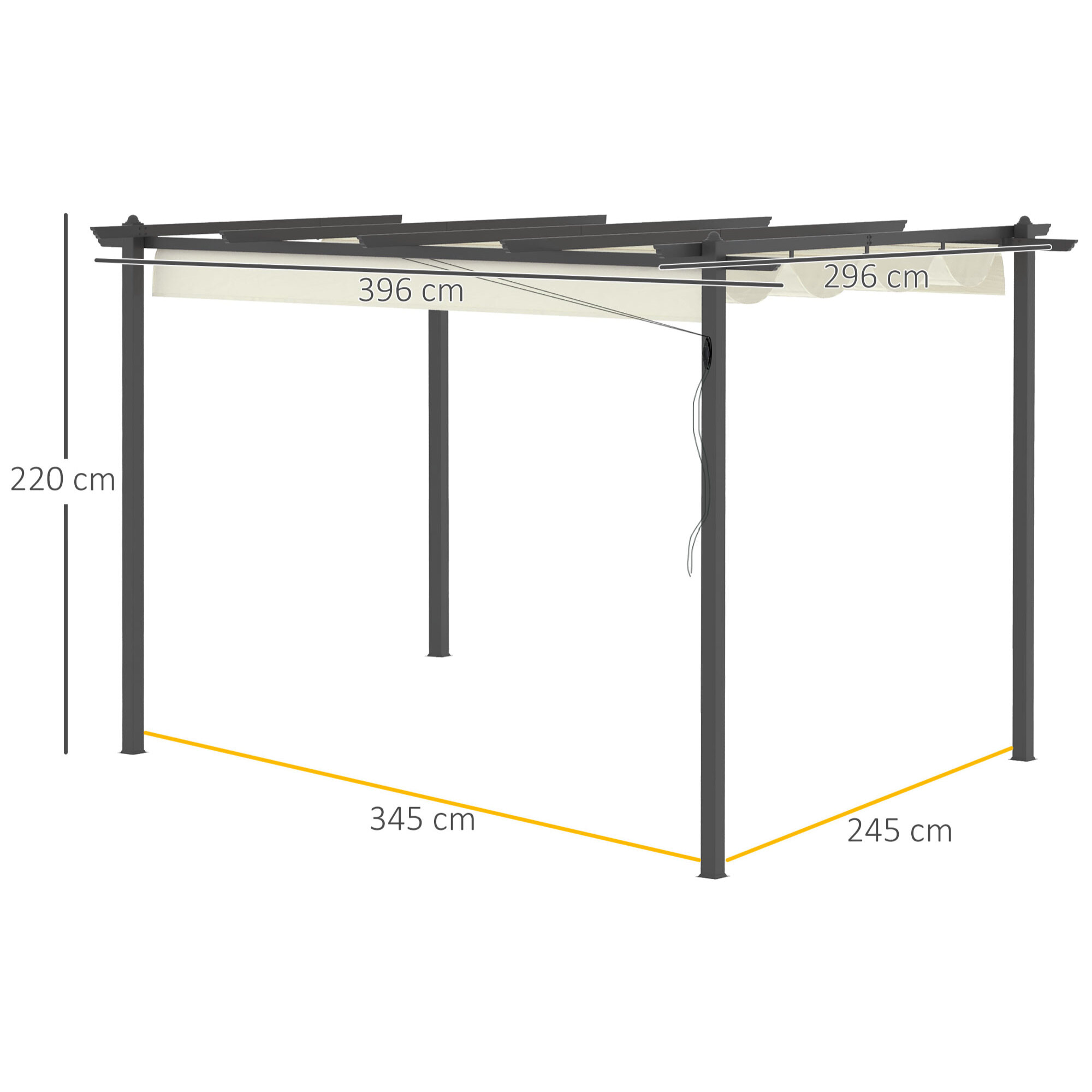 Pérgola de Aluminio 4x3 m con Techo Retráctil Poliéster y 8 Orificios de Drenaje