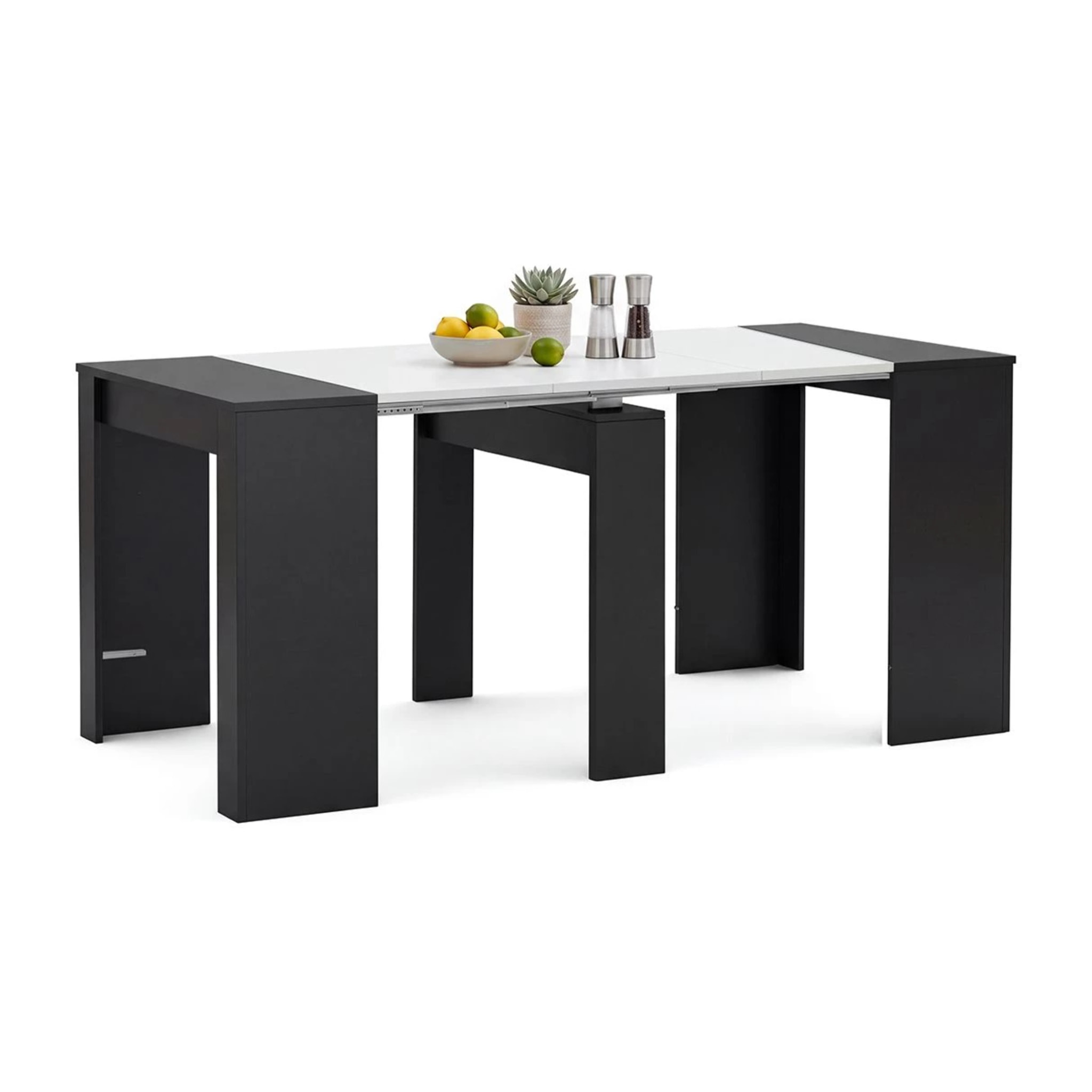 Mesa consola extensible en negro mate y blanco artik 50-235x90 cm Denis Negro Mate - Blanco Artik