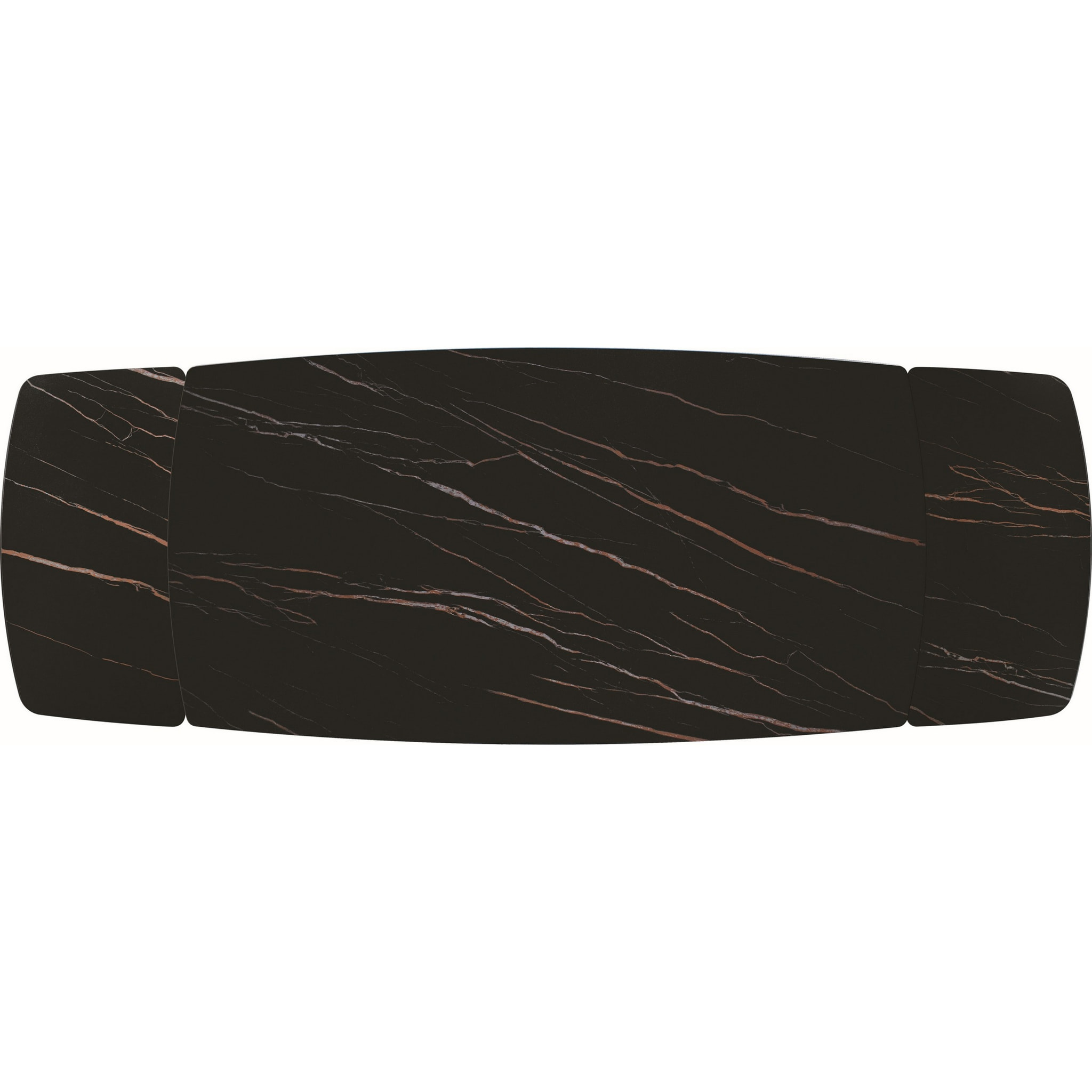 Tavolo FIGARI in vetroceramica matt golden nero con gambe a X in metallo bronzo, allungabile 160x90 cm - 240x90 cm