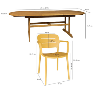 Ensemble de jardin table en bois et fauteuil jaune 8 places SUMSET