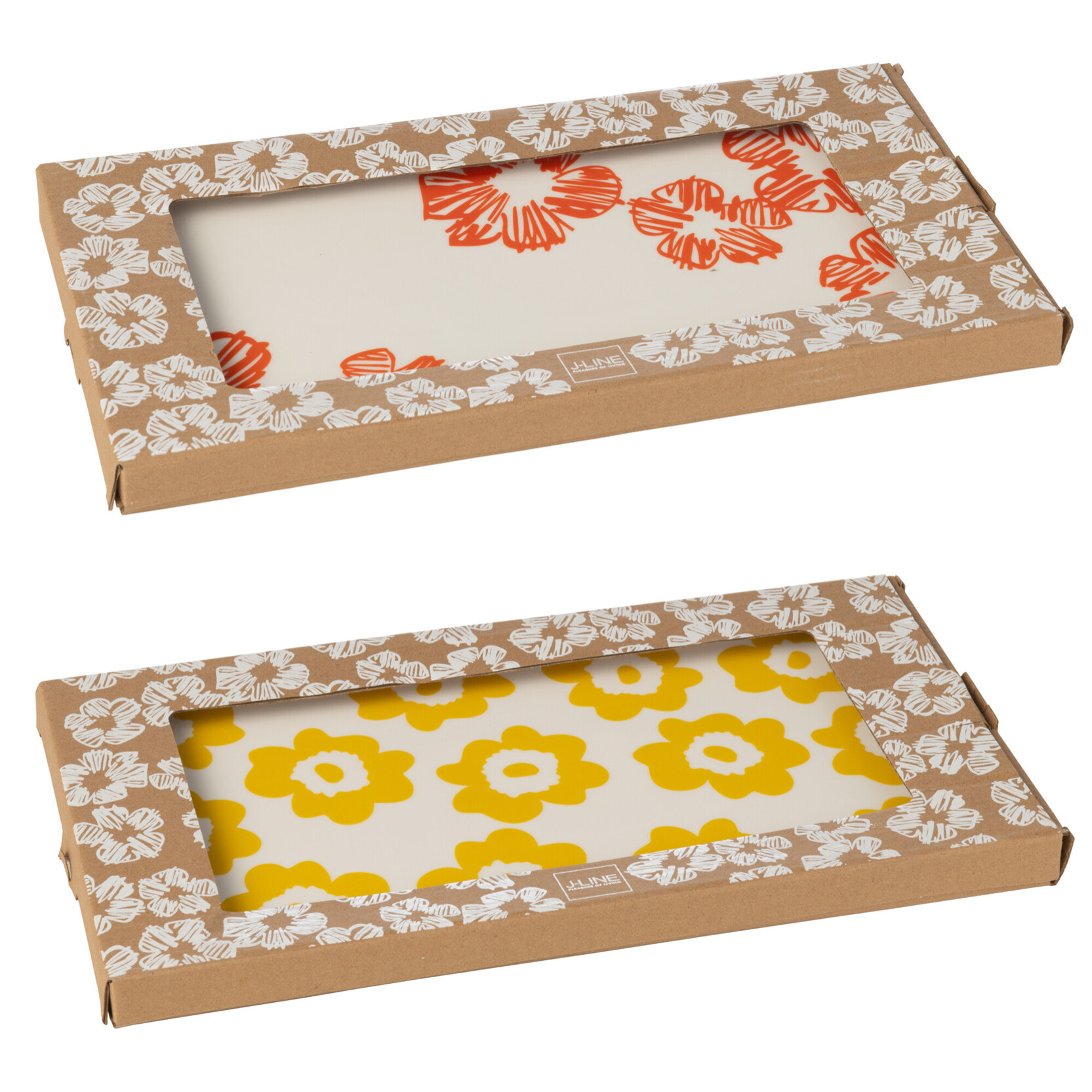 J-Line assiette Fleur Rectangle - céramique - mix - 2 pièces