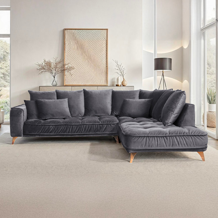 Canapé d'Angle Droit Velours Altamo, 4 Places, Housse Déhoussable, Style Scandinave