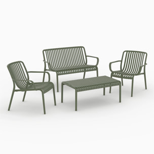 Salon de jardin 4 places en plastique vert kaki  - Ivy