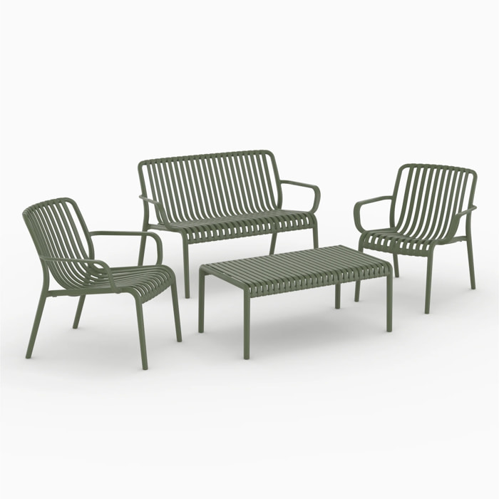 Salon de jardin 4 places en plastique vert kaki  - Ivy