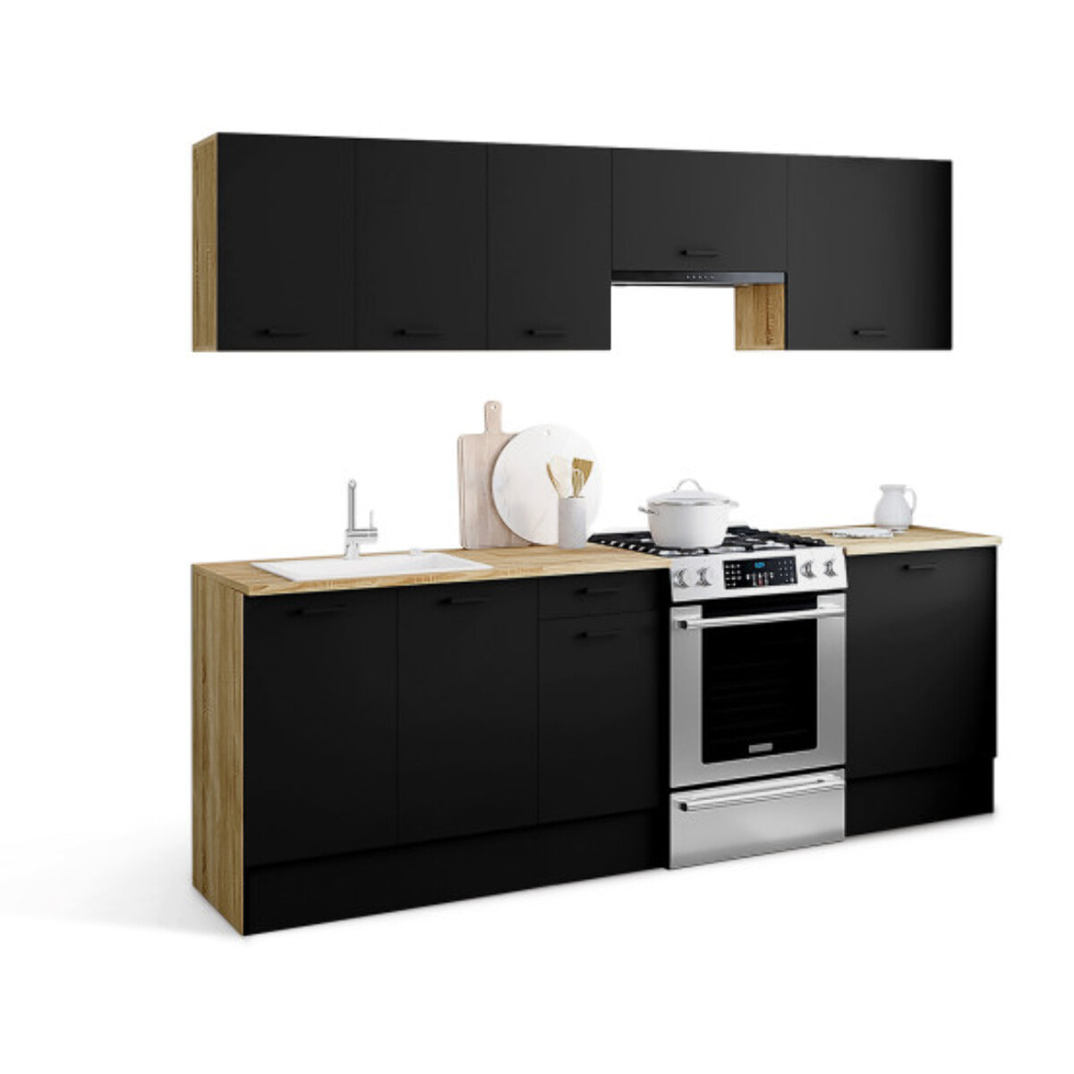 Ensemble de cuisine Allegra 240cm - Bois - Noir