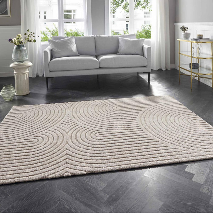 Tapis salon, motif géométrique, texture relief, LYM 1 chaleureux