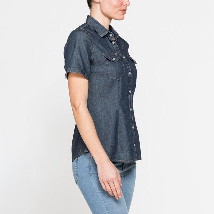 CAMICIA SLIM FIT A MANICA CORTA IN DENIM LEGGERO 7oz