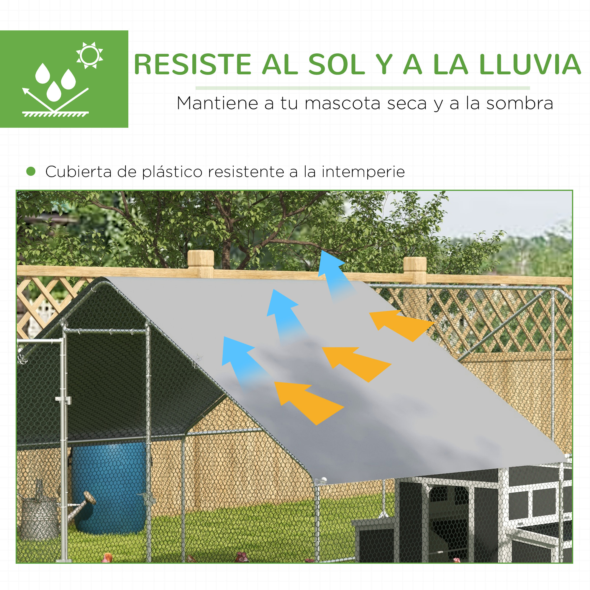 Conjunto de 1 Gallinero de Madera con Ventana Puerta Nido Bandeja Extraíble 147x93,5x89,5 cm y 1 Gallinero para Exterior Grande de Acero Galvanizado 3x4x2 m
