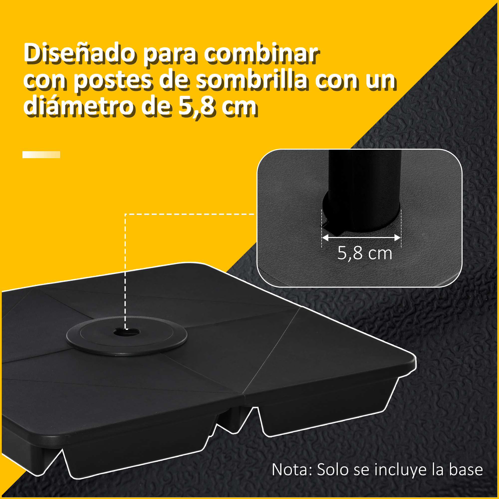 4 Pesos para Base Sombrilla Rellenable Arena 80 kg para Jardín 89x89x11 cm Negro