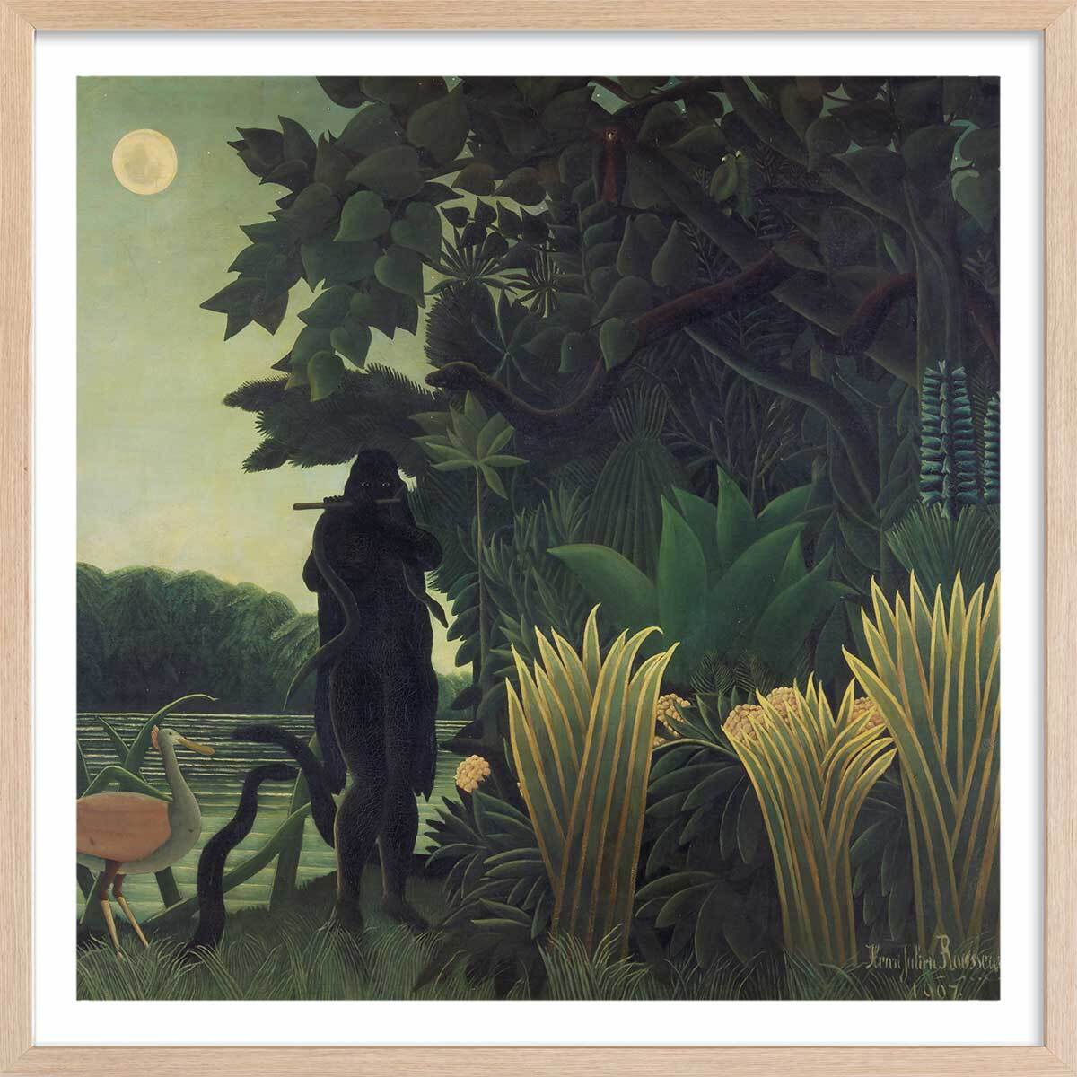 Poster La charmeuse de Serpents - Henri Rousseau Affiche + cadre en bois - Chêne