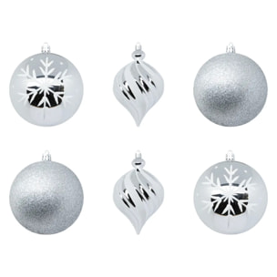 Boule de Noël plastique 100mm x6 argent et blanc