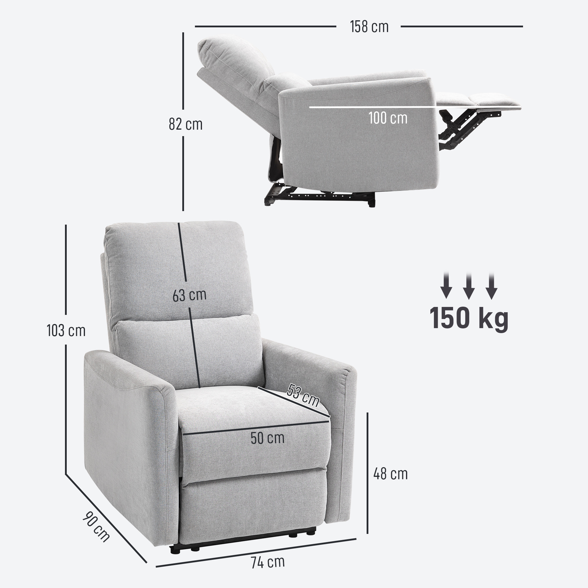 Fauteuil de relaxation inclinable repose-pieds intégré tissu toucher lin gris clair