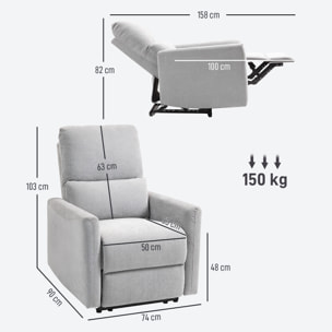 Fauteuil de relaxation inclinable repose-pieds intégré tissu toucher lin gris clair
