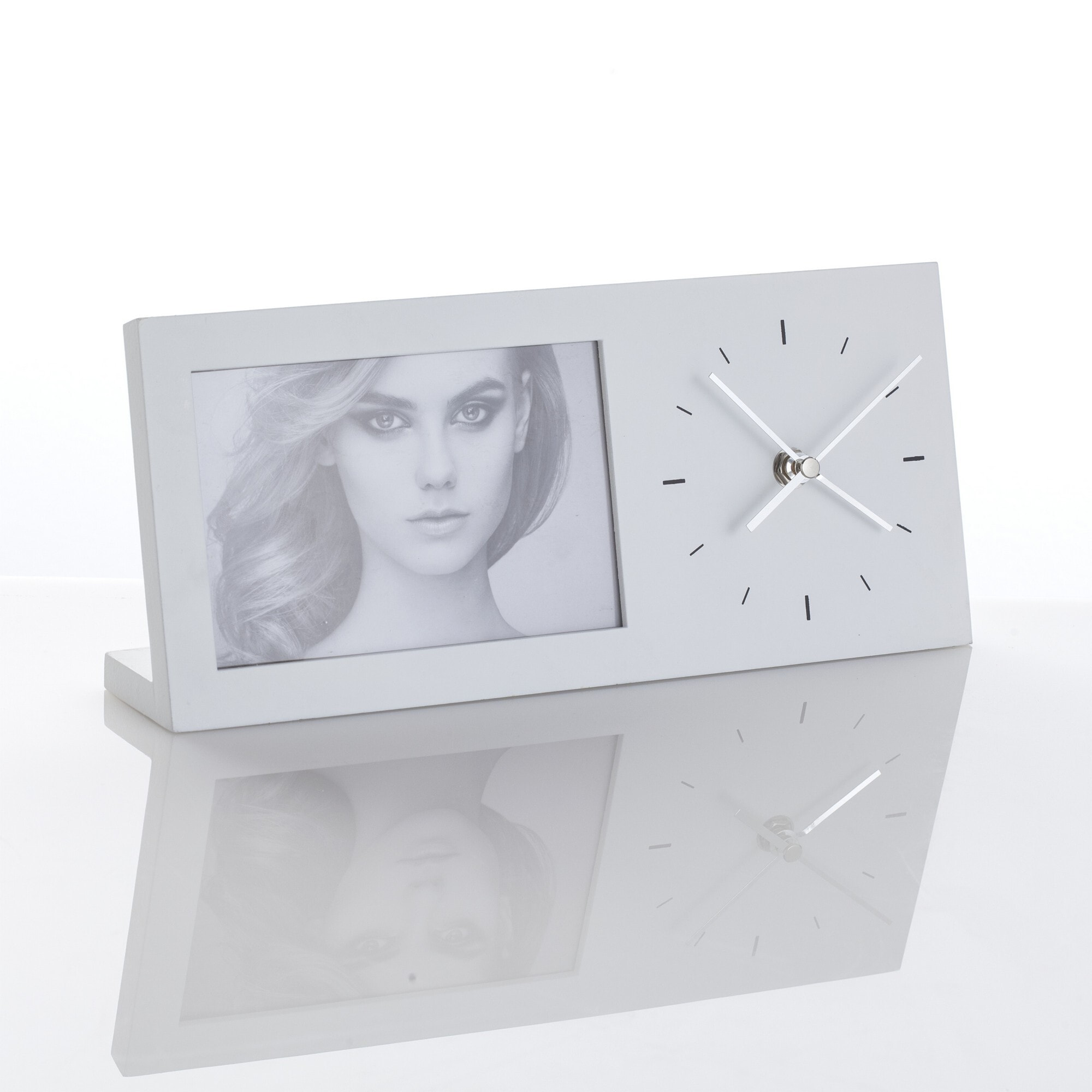 Cadre photo avec horloge Tomasucci LILLY, en MDF, blanc, 29 × 5,5 × 12 cm