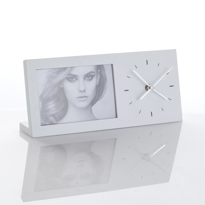 Cadre photo avec horloge Tomasucci LILLY, en MDF, blanc, 29 × 5,5 × 12 cm