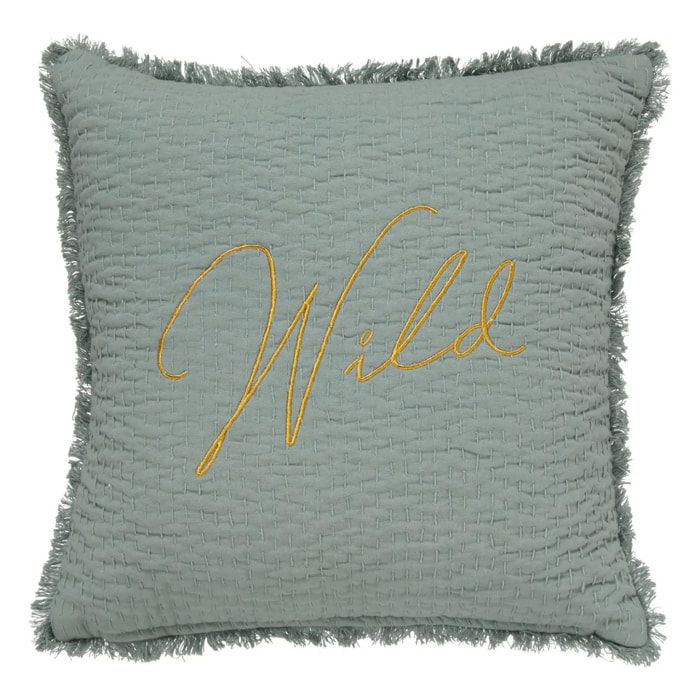 Coussin brodé "Wild" vert céladon 45x45cm
