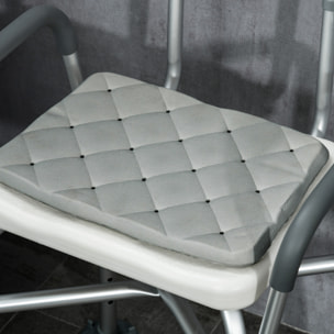 Chaise de douche réglable avec accoudoirs dossier coussin alu HDPE gris blanc