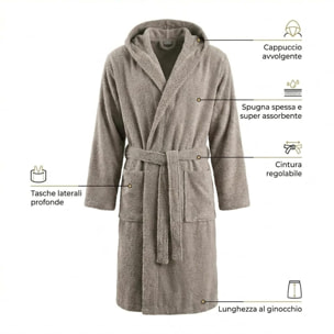 INTRECCI HOME Accappatoio Uomo e Donna, in Puro Cotone Jacquard 500 g, , Morbidezza Extra, Avvolgente, con Cappuccio e Tasche, Elegante e Confortevole,