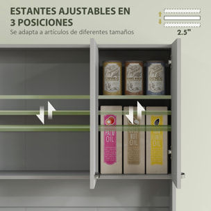 Alacena de Cocina Mueble Auxiliar de Cocina Alta con 6 Puertas Cajón Encimera Abierta y Estantes Ajustables Estilo Moderno Gris 101x39x180 cm