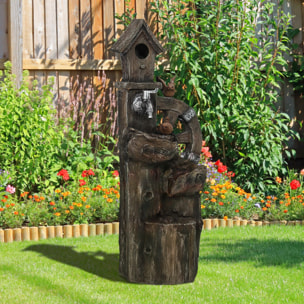 Fuente de Agua 2 en 1 con Casita para Pájaros Fuente de Jardín con Iluminación LED Fuente Decorativa en Cascada de 4 Niveles para Jardín Patio Terraza 34,5x29,5x92 cm Multicolor