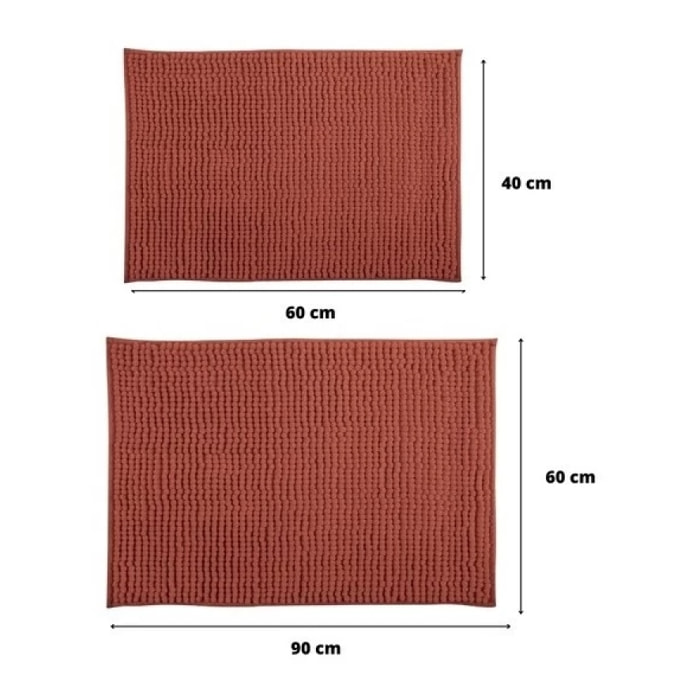 Lot de 2 Tapis de bain Microfibre CHENILLE Terracotta 40x60 et 60x90cm MSV