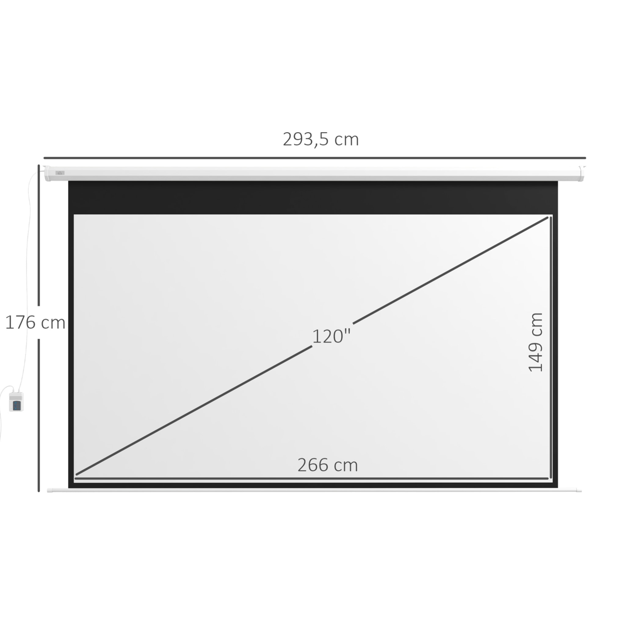 Écran de projection motorisé home-cinéma format 16:9 120 pouces 4K HD avec télécommande blanc noir