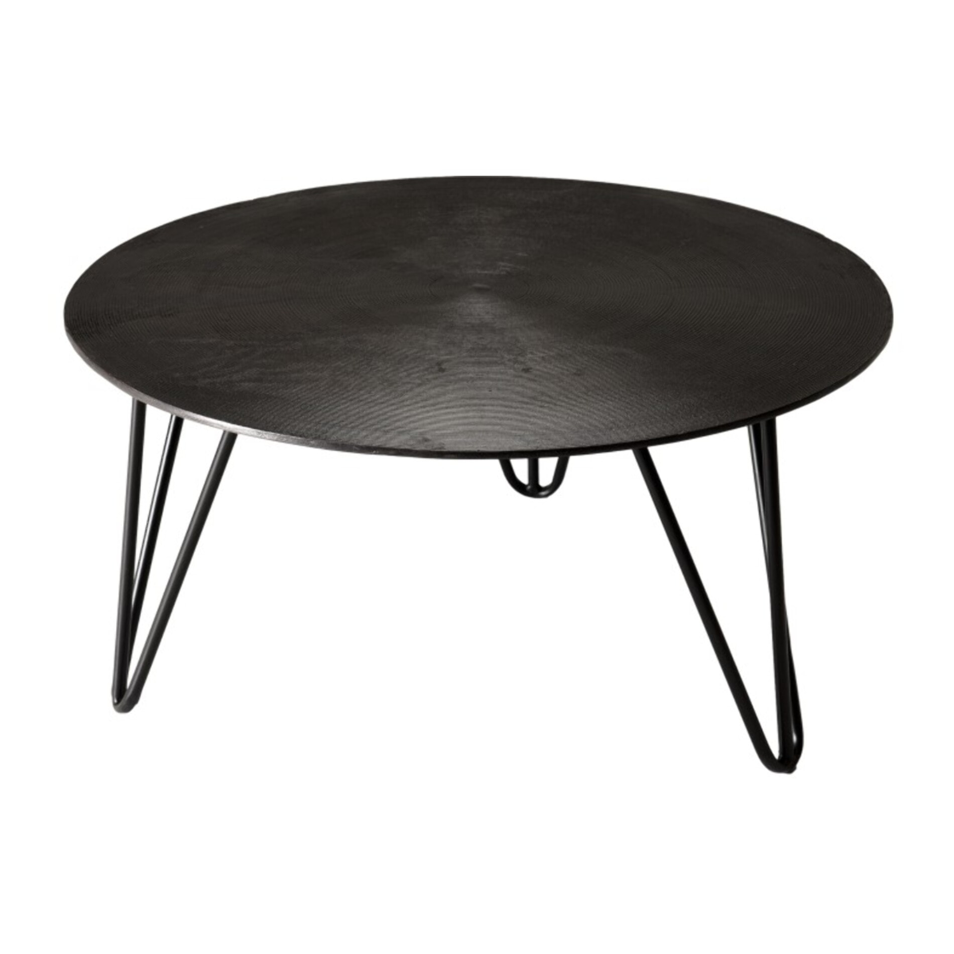 JOHAN - Table basse ronde 75x75cm aluminium noir pieds épingles métal noir