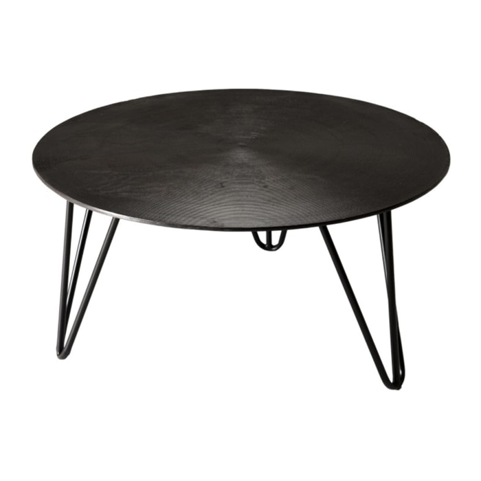 JOHAN - Table basse ronde 75x75cm aluminium noir pieds épingles métal noir
