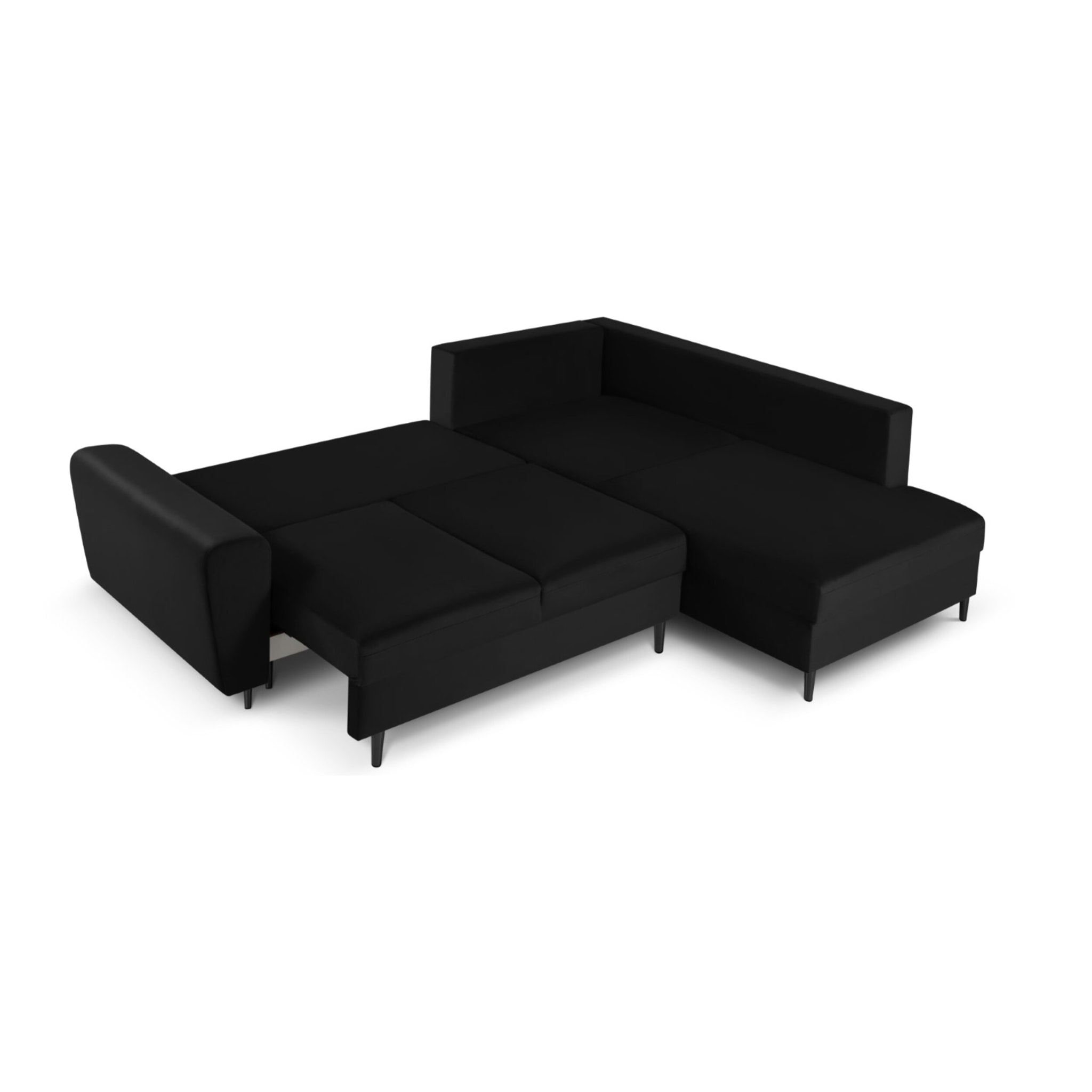 Canapé d'angle droit convertible avec coffre de rangement "Kyoto" 5 places en velours noir