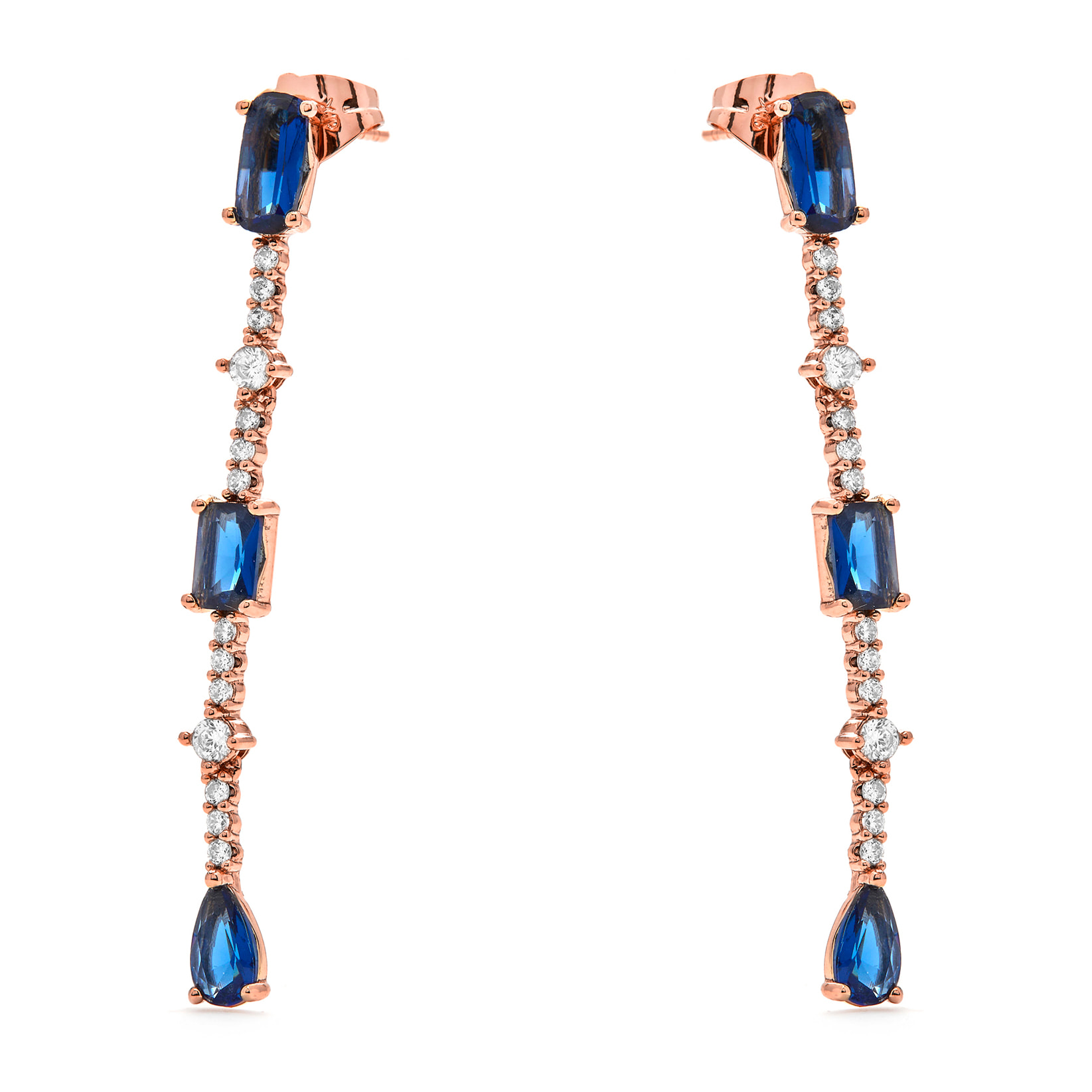 Pendientes de Circonita Zafiro acabado en oro amarillo de 18k