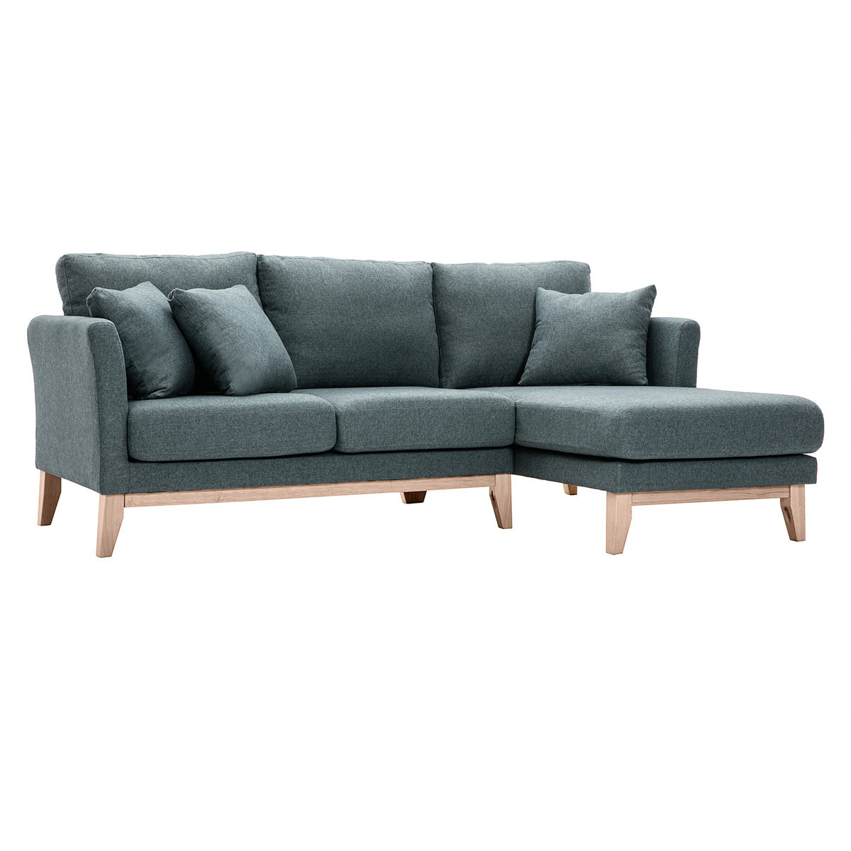 Canapé d'angle droit déhoussable scandinave 4 places en tissu vert de gris et bois clair OSLO