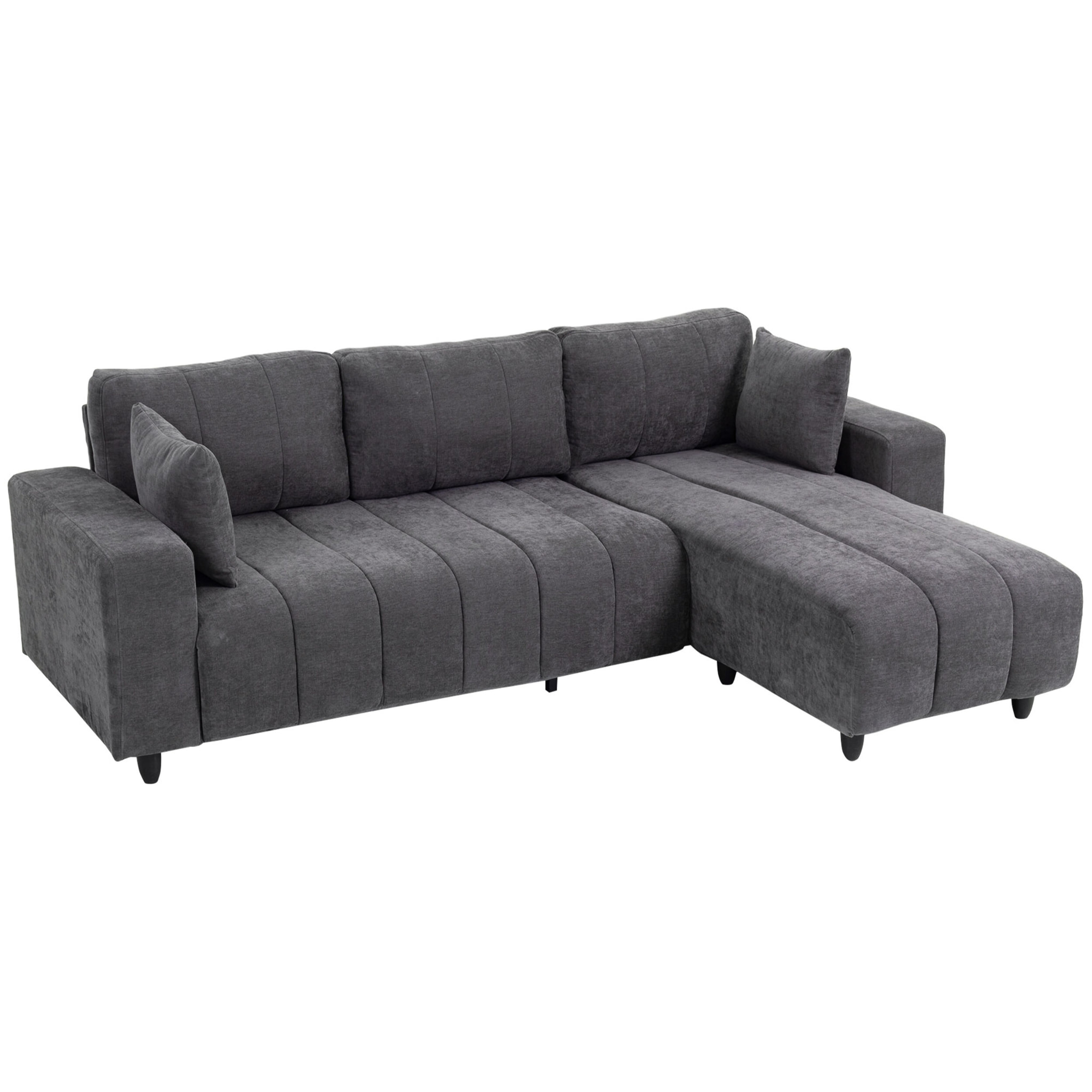 Sofá Chaise Longue Reversible, Sofá Esquinero en Forma de L de 3 Plazas, 2 Almohadas, Tapizado en Lino, Marco de Acero, para Salón, 242x156x87 cm, Gris Oscuro