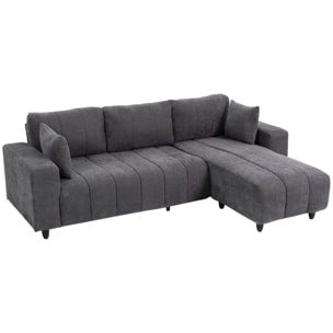 Sofá Chaise Longue Reversible, Sofá Esquinero en Forma de L de 3 Plazas, 2 Almohadas, Tapizado en Lino, Marco de Acero, para Salón, 242x156x87 cm, Gris Oscuro