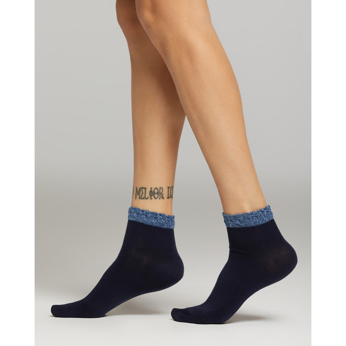 Calza Tosca con bordo in lamè goffrato