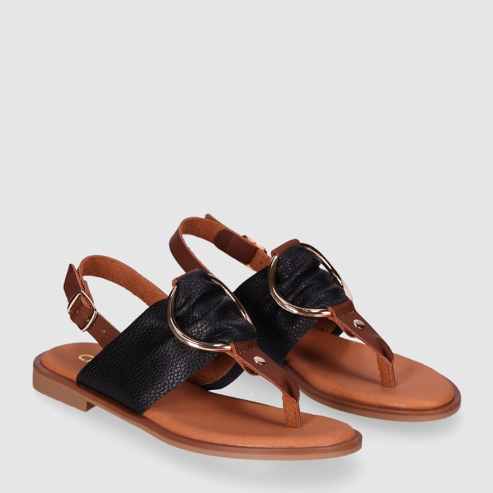 Sandalias de Piel - Negro - Tacón: 1 cm