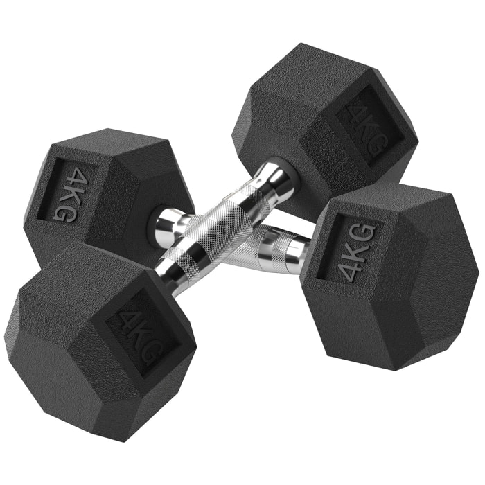 Lot de 2 haltères courtes hexagonales - ensemble d'haltères courtes - total 8 Kg - métal caoutchouc noir