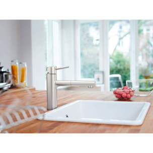 GROHE Mitigeur monocommande évier cuisine avec douchette extractible, finition Supersteel