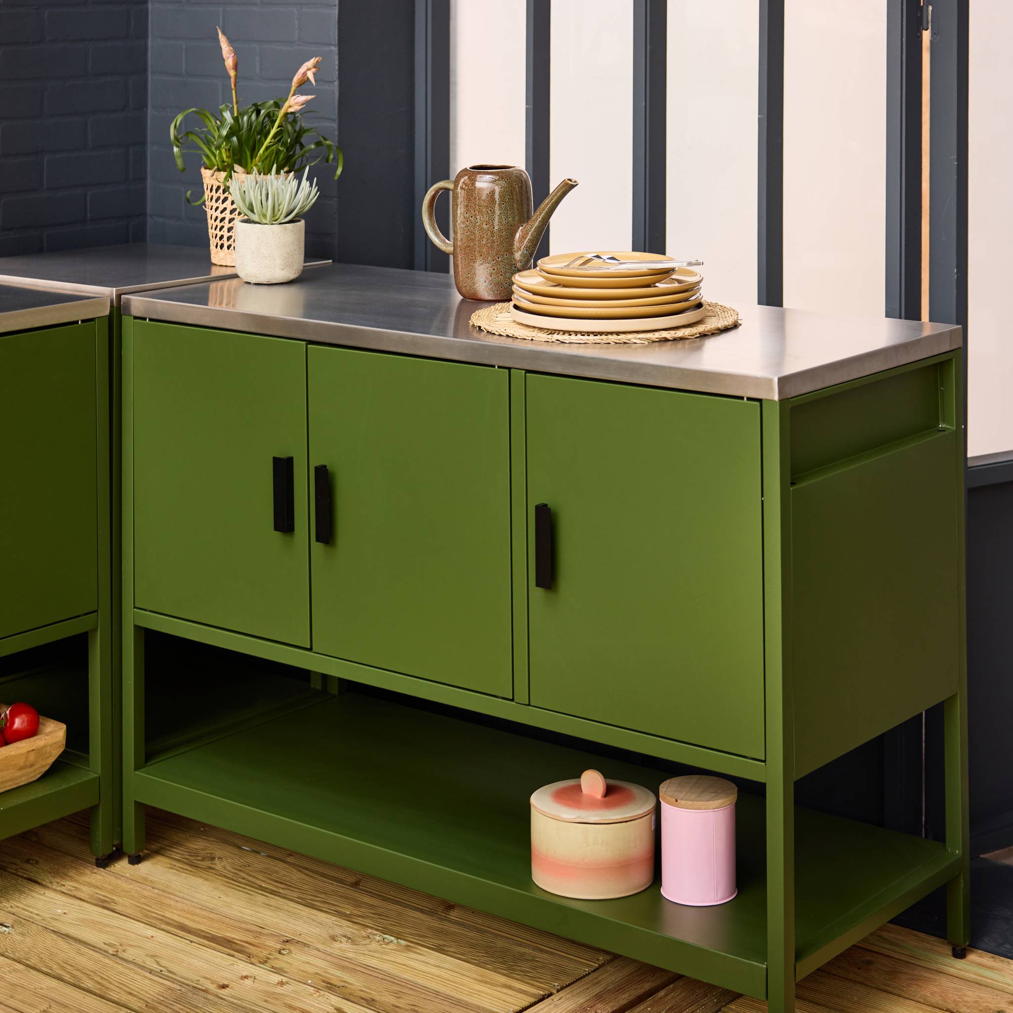 Cuisine d'extérieure 5 modules avec barbecue gaz 3 brûleurs sur pieds, thermomètre NAXOS BARBECUE GAZ + 5 MODULES