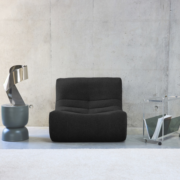 Fauteuil chauffeuse en bouclette texturée noir style contemporain 1 place