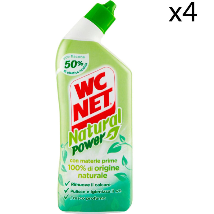 4x WC Net Natural Power Gel Igienizzante e Anticalcare con Ingredienti 100% di Origine Naturale - 4 Flaconi da 700ml