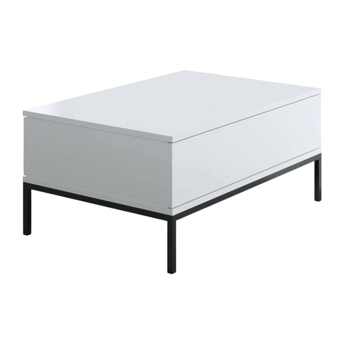 Tavolino da salotto Vespero, Tavolo basso da caffè, Portariviste per divano, Ripiano da soggiorno, 90x60h40 cm, Bianco e Nero