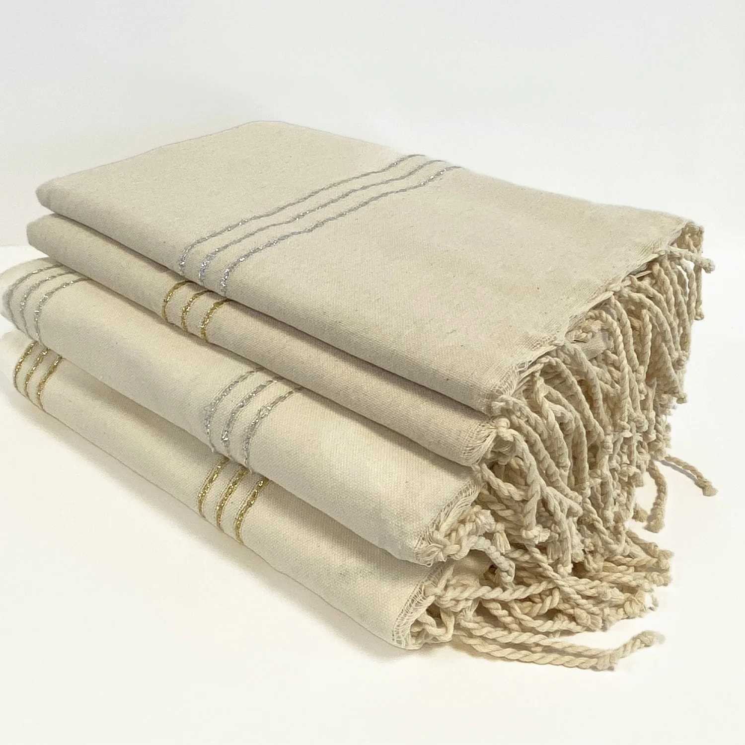 Fouta traditionnelle Isis Écru/Argent 100x200 190g/m²