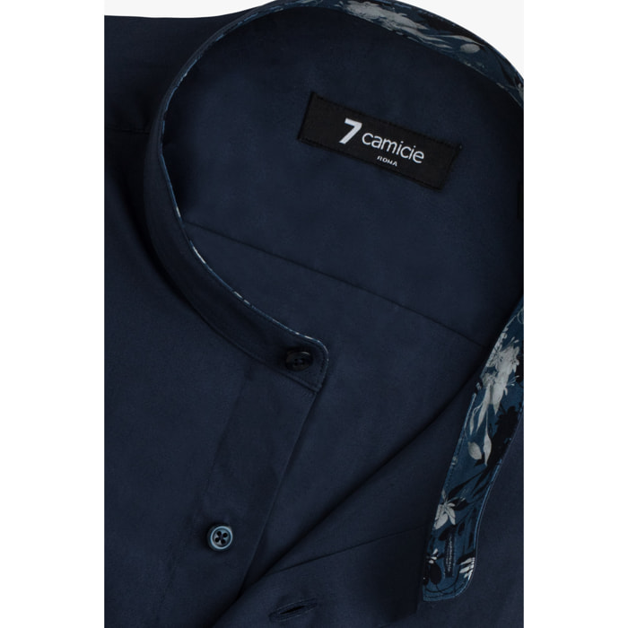 Camicia Uomo Coreano Slim Popeline Stretch Unito Blu